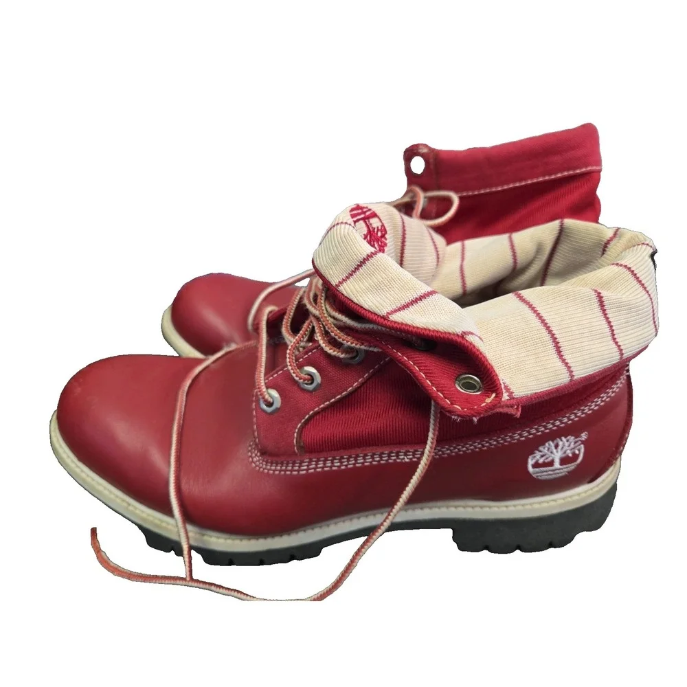 Timberland Mens Vintage Red Leather Convertible Lace Up‎ Combat Boots 90's Rare